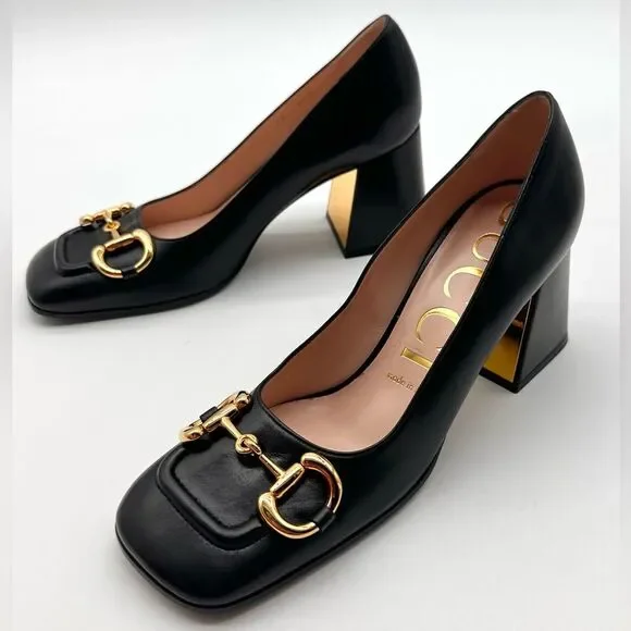 Gucci Baby Horsebit Pumps Black Leather Mid Block
Heel Square Toe EU 37 US 7 - Picture 12 of 13